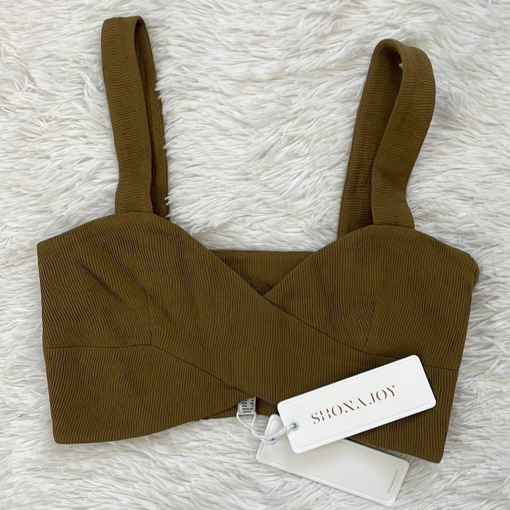Shona Joy Amanda Linen Crossover Bralette in Cumin US size 4